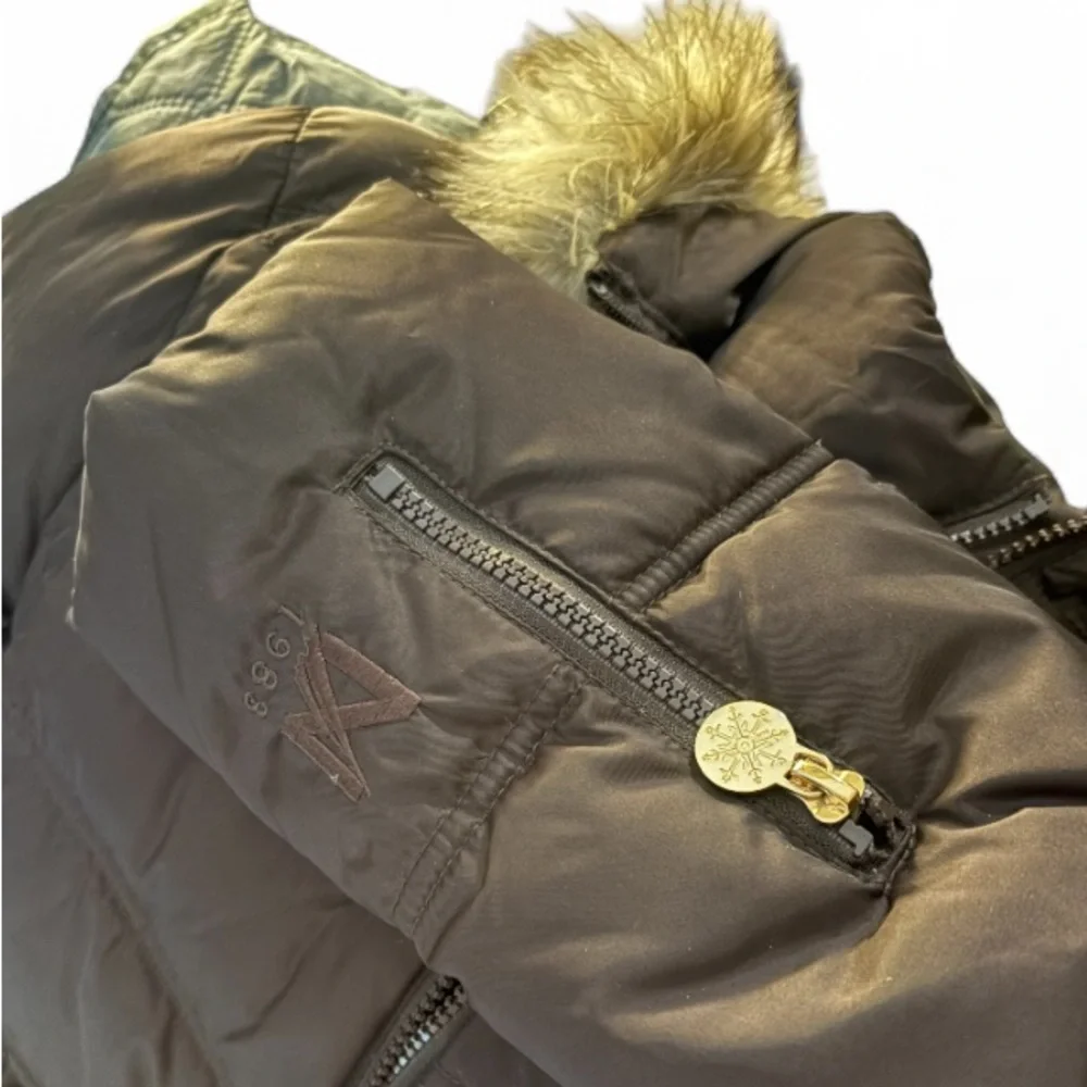 Nautica Brown Puffer Jacket with Faux Fur Hood